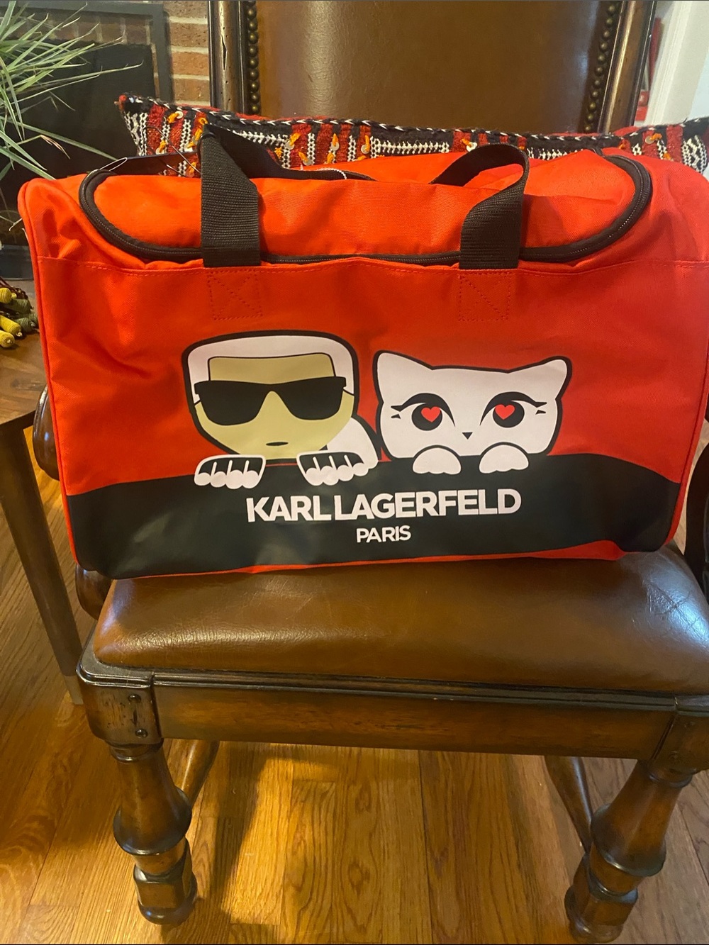 Karl Lagerfeld Red and Black Graphic duffle bag